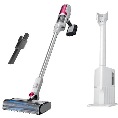 SHARK Clean & Empty Cordless Stick Vacuum Cleaner, Auto-Empty System, Self Cleaning Brushroll, HEPA Filter, Powerful Suction, Compact Lightweight, Perfect for Pet Hair (Renewed) (White + Bold Magenta)