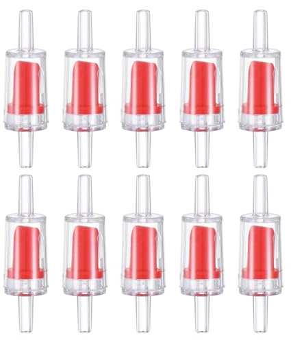 M METERXITY 10-Pack Aquarium Air Check Valve, Plastic One Way Non-Return Valves Air Valve Air Tubing Accessories Air Pump Accessories for 3/16 Airline Tubing Fish Tank [Clear Red]