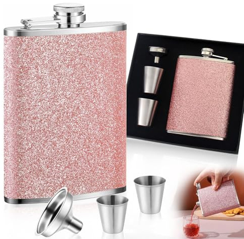 8oz Hip Flask, Stainless Steel Flask for Men and Women, Hip Flasks for Women, Portable Pink Flash Flask Alcohol for Barbecuing Camping Hiking Biking Parties