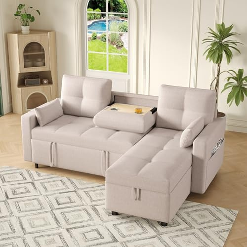 Divano convertibile a 3 posti a L con portabicchieri pieghevole, divano ad angolo convertibile con contenitore e cuscini, divano letto con braccioli, divano a 3 posti multifunzionale in salotto Appt
