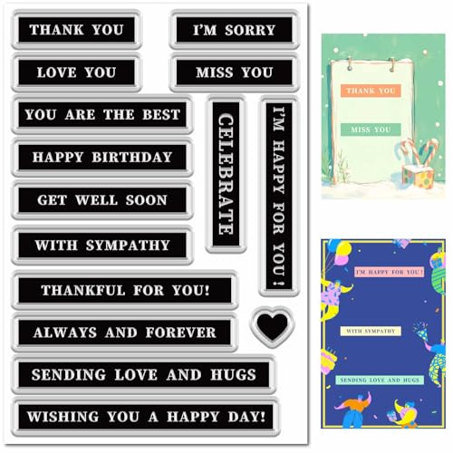 CRASPIRE Daily Language Clear Rubber Stamps Reusable THANK YOU LOVE YOU Text Sentiment Blessing Greeting Words Transparent Silicone Stamp Seals for Journaling Card Making Decor DIY Scrapbooking