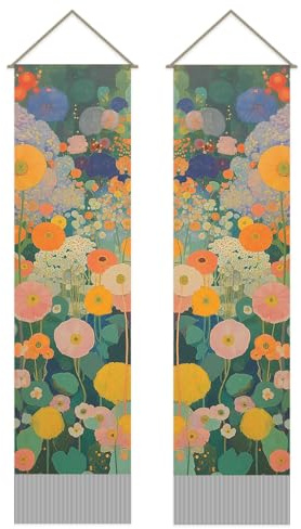 SUPERDANT 2 Pack Abstract Flower Cluster Wall Tapestry with Tassel 130x33cm | Long Style,with Tassel,Abstract Floral Pattern,for Bedroom,Living Room,Porch,Home Wall Decor