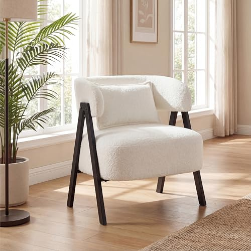 COSTWAY Sessel, loungestol med konstläder och ländryggskudde & metallben, stoppad stol upp till 150 kg, bekväm stoppad stol för vardagsrum, sovrum & arbetsrum (Beige)