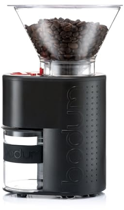 Bodum Bistro Electric Conical Burr Coffee Grinder, Preset Timer, 12 Grind Settings, Black