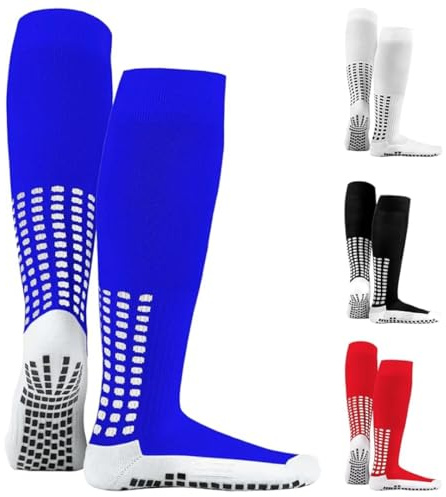 LUX SPORTS Anti Slip Knee High Football Socks - Blue, Unisex, 100% Cotton - Reinforced Toe Grip for Football Boots - Enhanced Grip Basketball Socks - Non Slip Hockey Design
