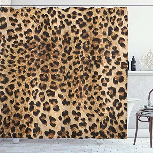 ABAKUHAUS Leopard-Druck Duschvorhang, Wildtierhaut, Stoffliches Gewebe Badezimmerdekorationsset mit Haken, 175 x 200 cm, Schwarz Braun