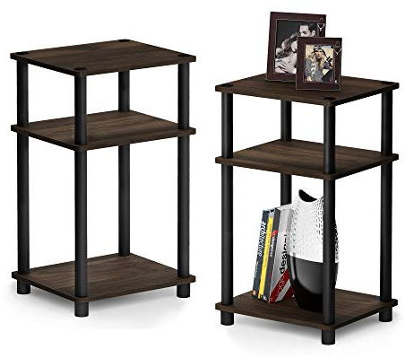 Furinno Beistelltisch mit 3 Ebenen, holz, Columbia Walnut/Schwarz, 34.04 x 29.21 x 57.91 cm