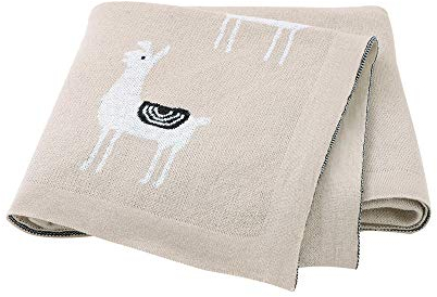Babydecke Junge Mädchen Baumwolle Strickdecke mit Süßes Alpaka Muster, Surwin Multifunktion Winter Kuscheldecke Baby Decke für Kinderwagen Babyschale (Beige,100x80cm)