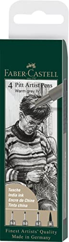 FABER-CASTELL 167169 - Tuschestift Pitt Artist Pen, Farbe 273, warmgrau IV, S, F, M, B, 4er Etui