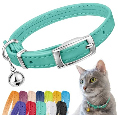 CollarDirect Leather Cat Collar with Removable Bell – Safety Elastic Strap (Breakaway Alternative) – Kitten Collar for Small & Big Boy & Girl Cats