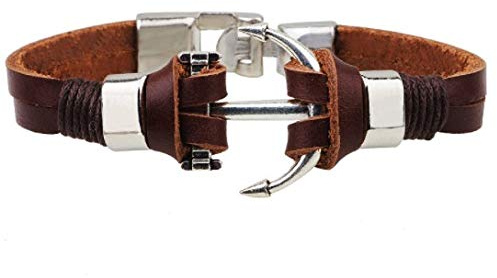 SBI Jewelry Ocean Anchor Leather Bracelet for Women Men Brown Leather Wife Mum Daughter Friend Family Birthday Anniversary