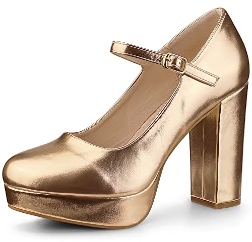 Perphy Plateau Knöchelriemen Chunky Heels Mary Janes Pumps für Damen, rose gold, 37 EU