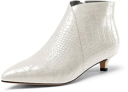 Aachcol Mujer Puntiaguada Punta Bajos Gatito Heel Botines Cremallera Oficina Dress Clásico 3.5 CM Heels Blanco 38 EU