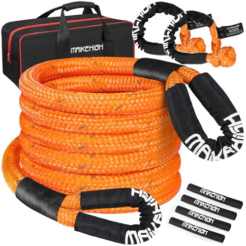 MAIKEHIGH Kinetic Tow Rope 25.4T (56,000LBS) 2.86CM x 9M, Heavy Duty Snatch Recovery Towing Strap Kit with 2 Soft Shackles for Offroad, 4x4, Car, Truck, Emergency