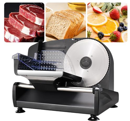 Cortadora de Carne eléctrica, cortadora de Carne eléctrica de 200 W para Uso doméstico, cortadora de Carne eléctrica Multifuncional de 0-15 mm de Espesor Ajustable