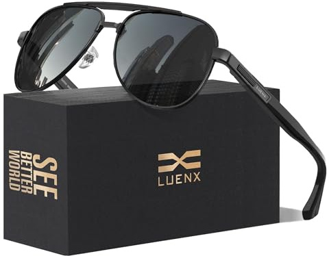 LUENX Sunglasses for Men Women Polarized Shades Driving UV 400 Protection Fashion 60mm -Black