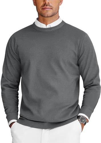 COOFANDY Maglioni per Uomo Pullover a Maglia Maglione da Lavoro Felpa Uomo Firmata Maglioncino a Maniche Lunghe Pullover Girocollo Top Casual Grigio Scuro L