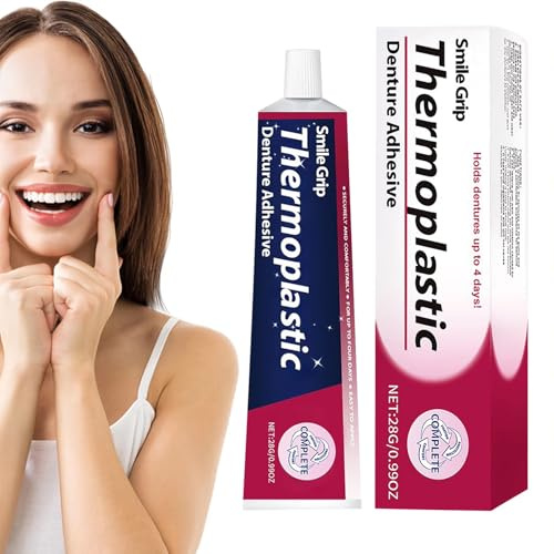 Thermoplastic Denture Adhesives Cream - Secure Denture Adhesive for Full & Partial Dentures - Long-Lasting Tooth Glue - Dental Glue for Teeth - Easy to Apply - Comfortable Hold - No Mess, 28g