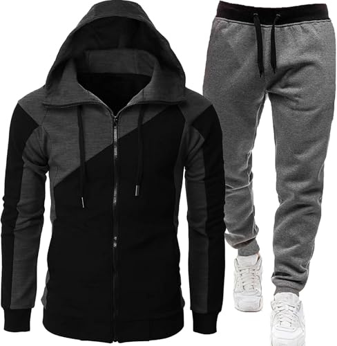Genérico Conjunto de jogging para hombre 2024 Chándal para hombre Traje deportivo de dos piezas con capucha Casual Chándal deportivo Chaleco Chaqueta de entretiempo, Negro , L