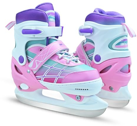 Kids Ice Skates for Boys and Girls, Adjustable Ice Skating Shoes for Beginner Ages 4-12, Gradient Pink Iceskates for Outdoor and Rank