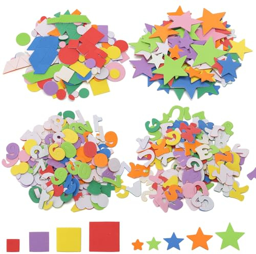 580 Pezzi Sticker Gommapiuma, Adesivi Schiuma Bambini con Lettere Numeri e Forme Geometriche, Lettere Adesive Gommapiuma per Decorazioni Fai da Te e Lavoretti