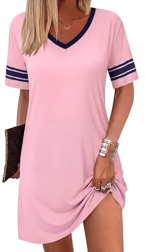 Bresdk Chemise de Nuit Femme Coton Col V Manches Courtes Évasée | Robe de Nuit Femme Été en coupe évasée pour nuits d’été, réveils confortables et détente douce à la maison
