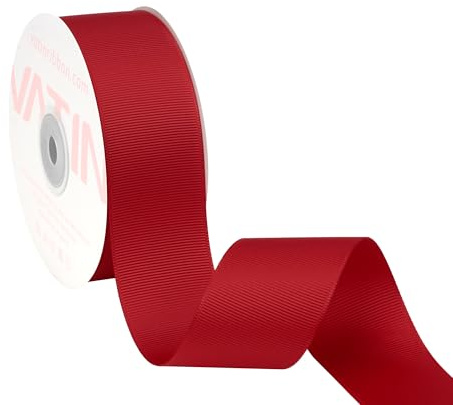 VATIN 38mm Solid Red Grosgrain Ribbon Spool -45 Metre, Great for Sewing, Gift Wrapping, Hair Bows, Flower Arranging, Home Decorating