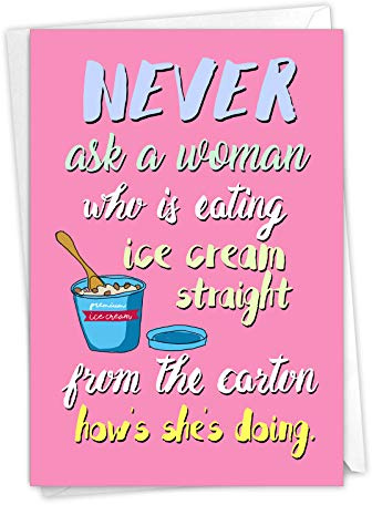 NobleWorks, Ice Cream Carton - Funny Women's Feel Better Card - Pink Get Well Soon Card for Wife, Mom, Women C3228FBG