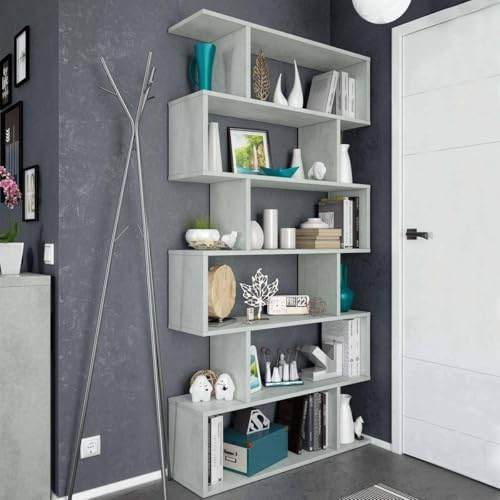 Dmora - Libreria Joliet, Mobile portalibri alta bifacciale, Scaffale divisorio con 5 ripiani, Scaffale da ufficio moderno, 80x24h192 cm, Grigio cemento