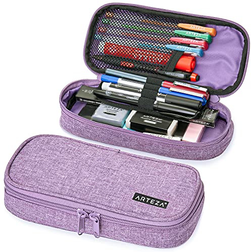 ARTEZA Pencil Case, Purple Pencil Pouch with Zipper Closure, School Supplies for Students and Teachers