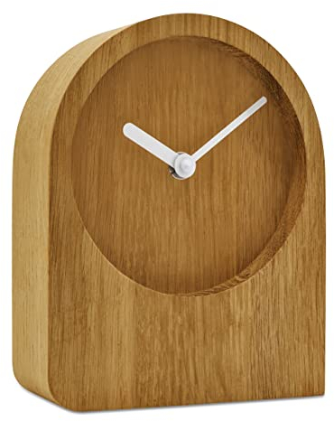 Natuhr Tischuhr Eiche Holzuhr - Dome - puristisch modern Massivholz (Eiche geölt, Weiße Zeiger - Funk Uhrwerk)