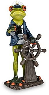 formano Frosch Seefahrer Kapitän mit Fernglas und Mütze am Steuerrad | Exklusive Frosch Dekofiguren aus Froschhausen mit mit maritimem Flair| handbemalt