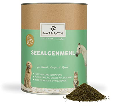 Paws&Patch reines SEEALGENMEHL für Hunde, Katzen & Pferde 500g plastikfrei I Jodlieferant 100% natürlich aus der Alge Ascophyllum nodosum I Barf- & Futterzusatz