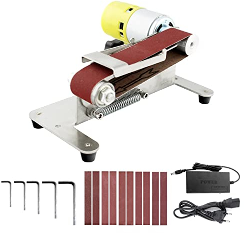 Ponceuse électrique à Bande, rectifieuse de Polissage, Machine à Courroies abrasives de Banc de Bricolage, affûteuse de Bord Apex de Couteau, Petite Ponceuse à Bande avec 10 Courroies pour Bois métal
