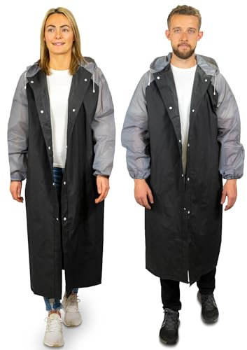 2er Pack Regenmantel Damen und Herren – wasserfester Friesennerz, Regenponcho, Regencape, kompakt packbar, wiederverwendbar – lange Regenjacke mit großer Kapuze – Camping, Wandern,