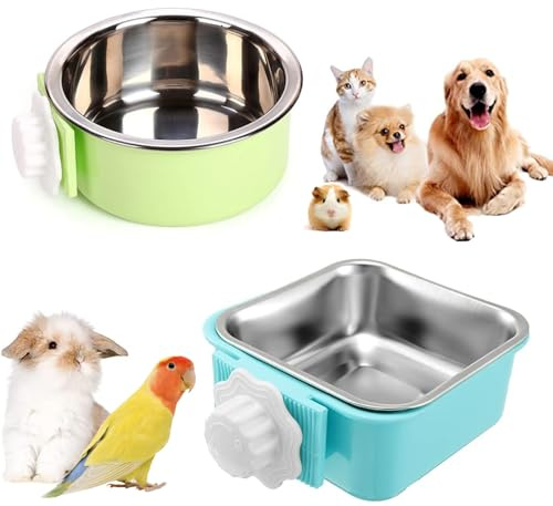 bangminda 2 Pezzi Ciotole da Appendere per Animali Domestici Rimovibile Acciaio Inox Ciotola per Cani Gatti Coniglio Appendere Ciotole per Gabbia Ciotola per Acqua per Criceto Piccoli Animali