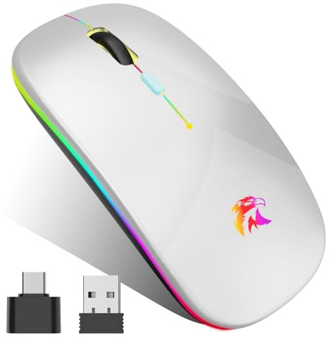 HZD Kabellose Bluetooth Maus, 2.4 GHz-USB Funkmaus, Wireless Mouse, 1600 DPI Optical Tracking, Für Laptop, Computer, PC, Mac, iOS, Android, iPad, Windows (Silber)