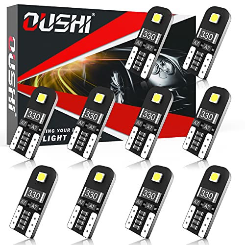 OUSHI T10 501 LED Bulb, Canbus Error Free W5W 194 168 2825 High Power 3030 Chipsets 12V Replacement Bulb for Car Interior Dome Map Door Courtesy License Plate Light, 6500K Xenon White(Pack of 10)