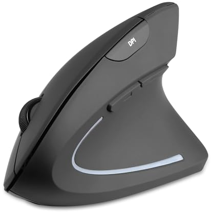 Perixx PERIMICE-713R Wireless Rechargeable Vertical Mouse - Duo Wired and Wireless Charging Feature - 6 Buttons Design - Black - Right-Handed Design