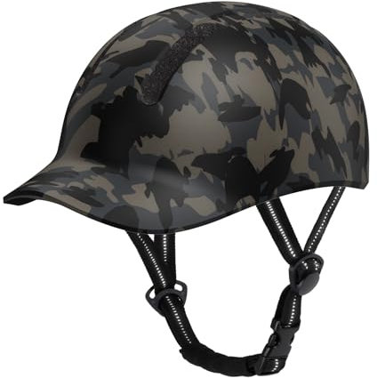 Shinmax Casco Bicicleta Hombre Mujer, Cascos Ciclismo con Pantalla Viajeros Urbanos, Casco Bicicleta Adulto Ajustable Casco Patinete Electrico Adulto (Camuflaje, Large)