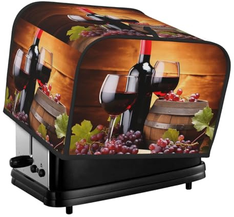 JXDXHCW Red Wine Glass Grapes Theme 4 Slice Toaster Cover Wide Slot Dustproof Cap Bread Maker Fingerprint Bakeware Protection Kitchen Appliance Cover Toaster Bag