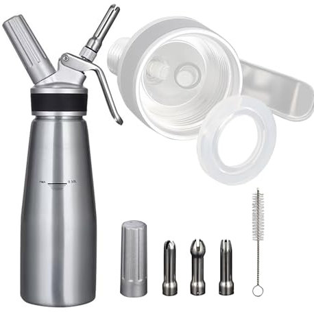 Vikooyes Profi Aluminum Whipped Cream Dispenser for Home Chef, Homemade Cream Maker Canister 500ml for Desserts Chocolate Gourmet