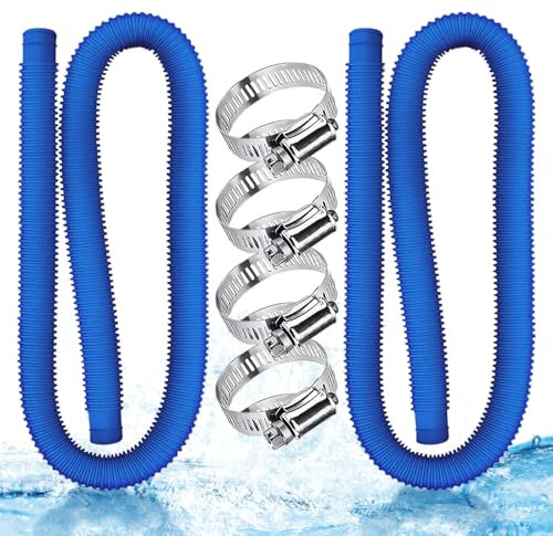 SRJEQC Tubo flessibile per piscina, 2 pezzi, blu, 32 mm, 149,9 cm, 4 clip di sicurezza, universale, ricambio per pompe filtranti fuori terra