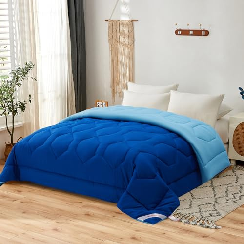 NOVOTEXTIL Edredón Relleno Nórdico Cama 150 (240x220) para Verano y Entretiempo, Edredón Bicolor de Fibra 180 gr/m² - Nórdico Suave, Ligero, Reversible y Transpirable (Marino/Báltico)