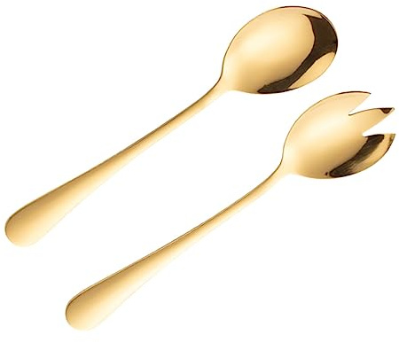Hemobllo 2 piezas Cucharas de Ensalada Inoxidable Utensilios de Cocina para Servir Ensaladas y Frutas Color Dorado