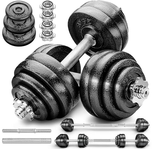 RE:SPORT 2 in 1 Set di manubri 15-60 kg | Set di manubri in ghisa regolabili | Manubri e bilancieri | Ganci a stella e tubo di collegamento
