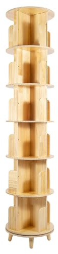 JJsdwin Rotating Bookshelf, 360 Display Solid Wood Revolving Bookcase, Floor Standing Bookcase Storage Rack for Corridors, Balconies and Living Rooms (6-Tier)