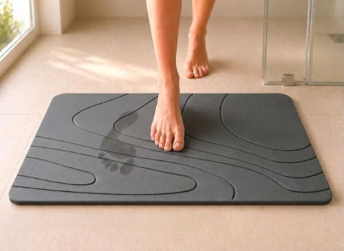 Edihome, Tappeto Bagno Diatomite 40x60 cm, Tappeto in Pietra, Asciugatura Rapida, Antiscivolo, con Carta Abrasiva, Tappetino Rigido Assorbente, Antimuffa, per Doccia e Bagno (Grigio Scuro)