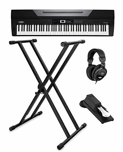 Classic Cantabile SP-150 BK Stagepiano SET inkl. Ständer, Kopfhörer und Pedal (88 Soft-Touch Tasten, Anschlagdynamik, MIDI, USB, Begleitfunktion, inkl. Notenständer, Netzteil, Keyboardstativ) schwarz