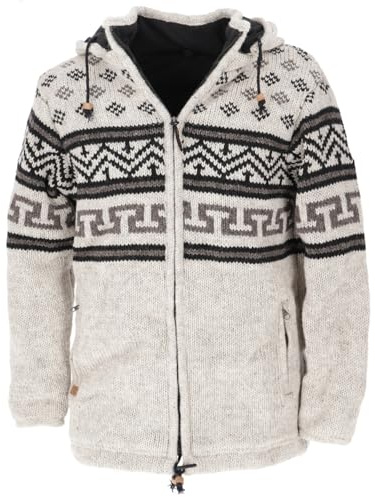 GURU SHOP Unisex Wolljacke mit Nordischem Muster, Strickjacke Hellgrau/schwarz - Modell 5, Herren, Size:XL